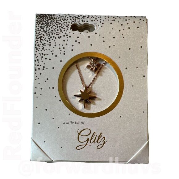 North Star Gold Tone Two Chain Necklace with Rhinestone - Picture 1 of 7